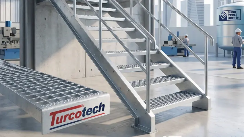 Turcotech %100 yerli üretim galvanizli basamak ızgara sistemleri ve anti-slip yüzey çözümleri.